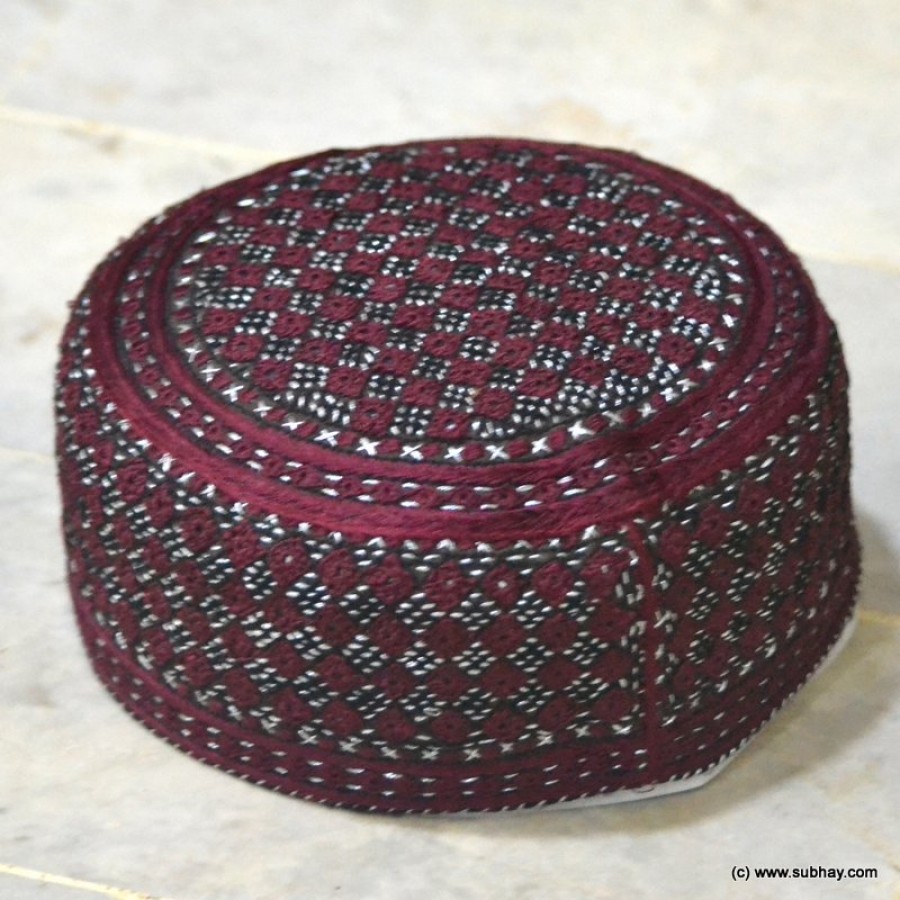 Maroon Jamali Sindhi Cap / Topi (Hand Made) MK-170